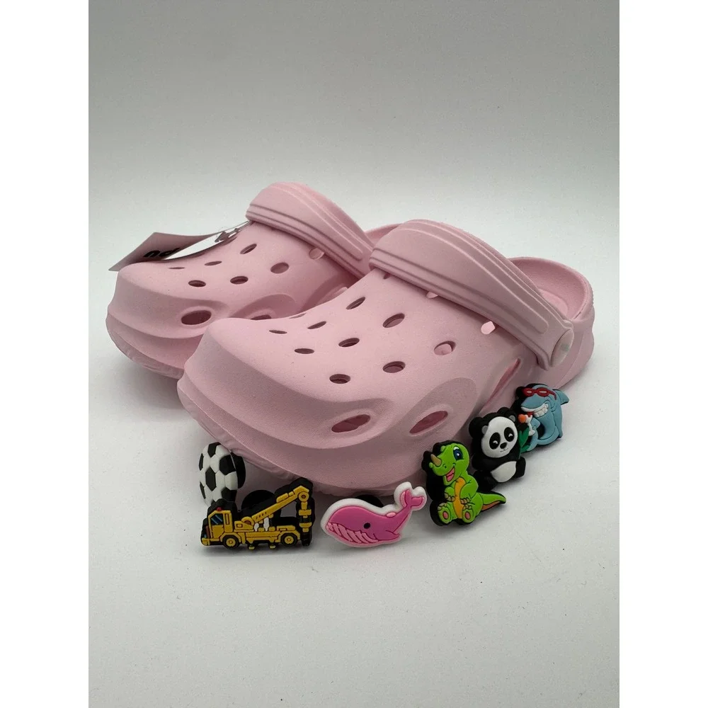 Kids Pink Clogs Size‎ 11 12 Charms Included Slip On Lightweight Sandals